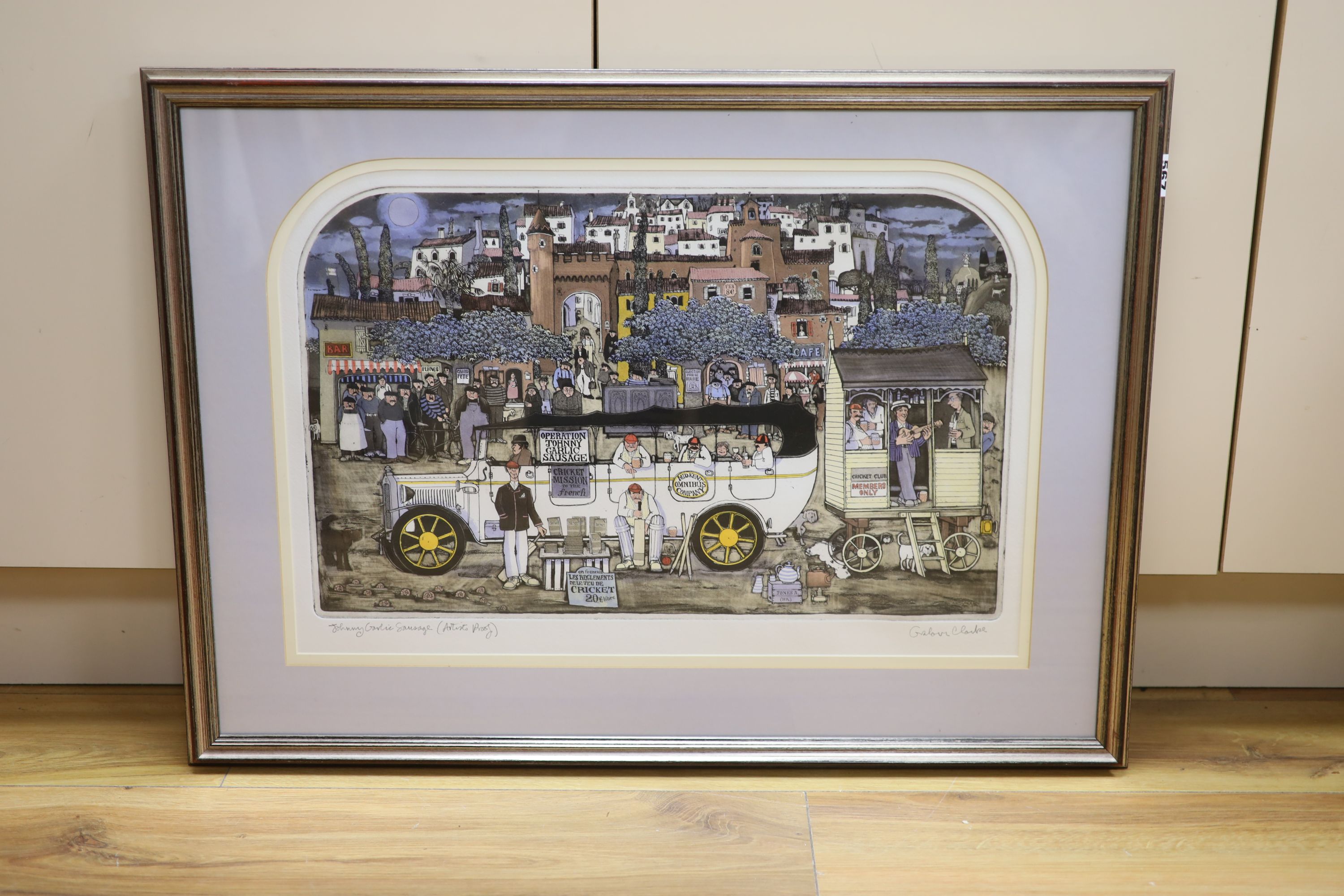 Graham Clarke, artist proof print, Johnny Garlic Sausage, 34 x 54cm